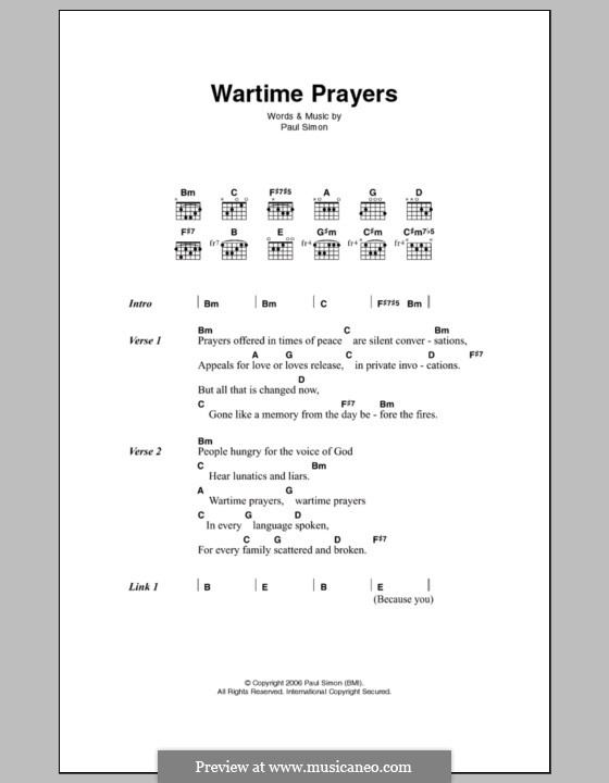 Wartime Prayers by P. Simon sheet music on MusicaNeo