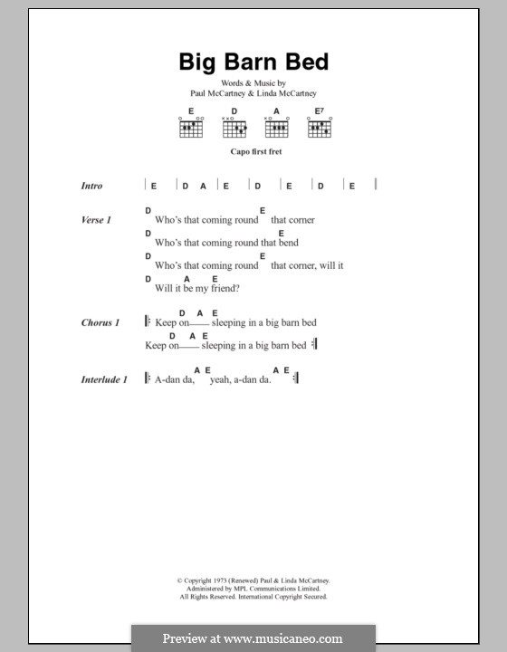 Big Barn Bed: Lyrics and chords by Linda McCartney, Paul McCartney