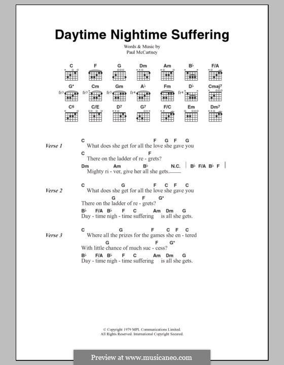 Daytime Nightime Suffering: Lyrics and chords by Paul McCartney