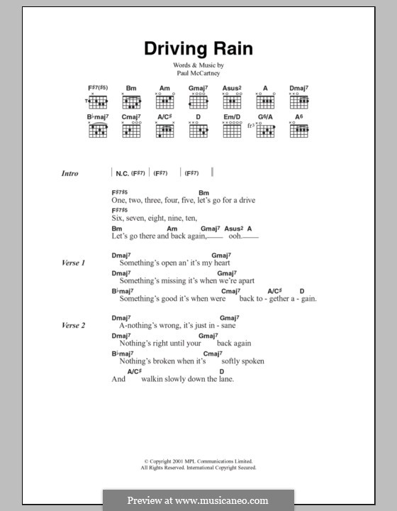 Driving Rain: Lyrics and chords by Paul McCartney