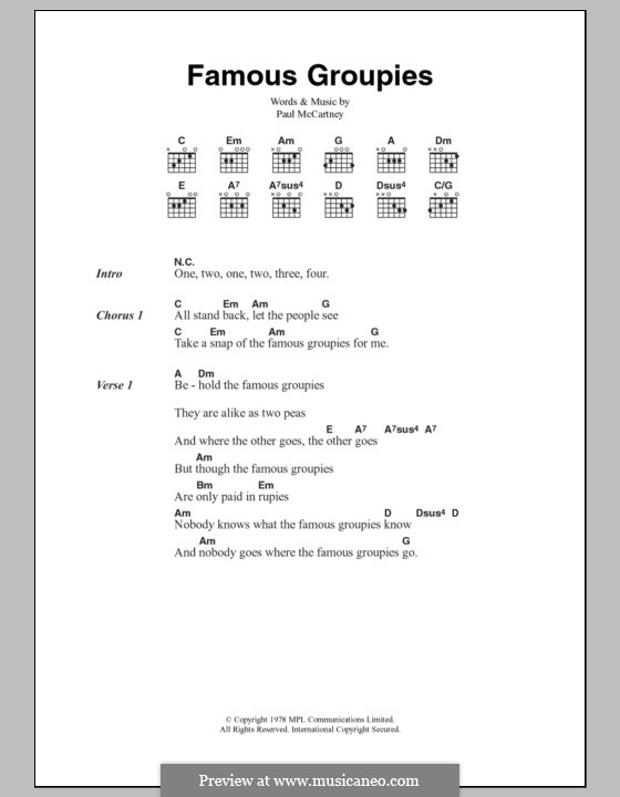 Famous Groupies (Wings): Lyrics and chords by Paul McCartney