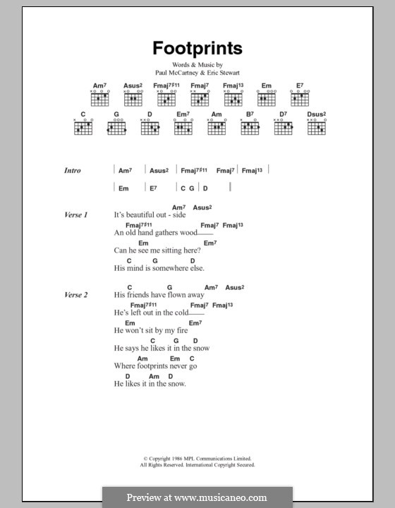 Footprints: Lyrics and chords by Eric Stewart, Paul McCartney