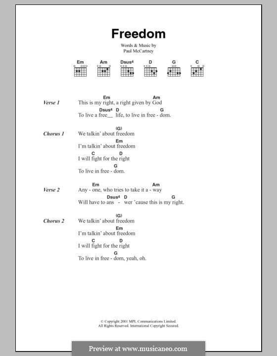 Freedom: Lyrics and chords by Paul McCartney