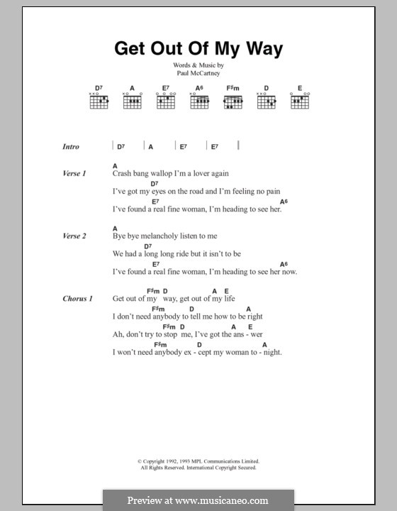 Get Out of My Way: Lyrics and chords by Paul McCartney