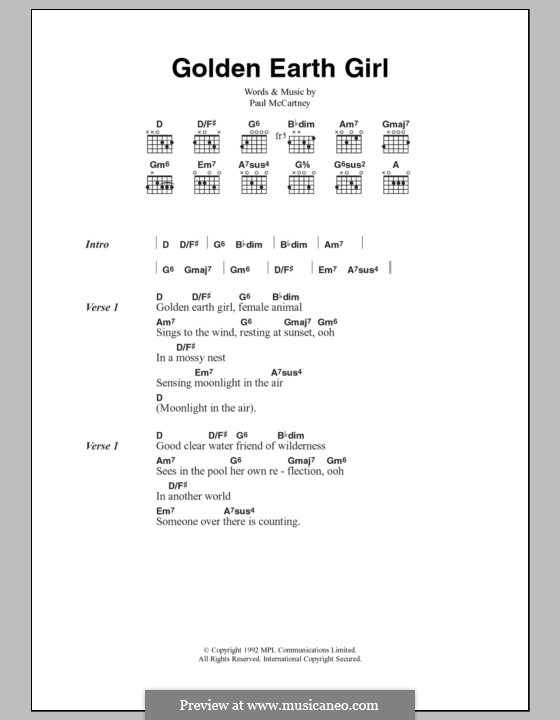 Golden Earth Girl: Lyrics and chords by Paul McCartney