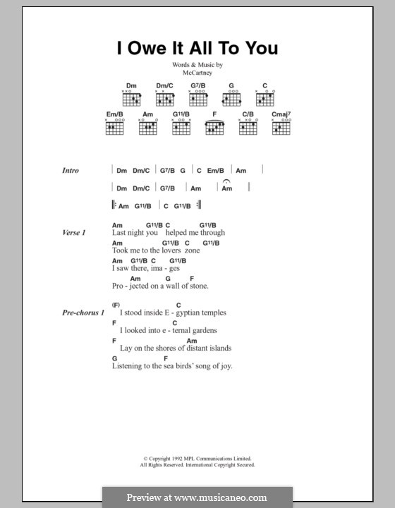 I Owe It All to You: Lyrics and chords by Paul McCartney