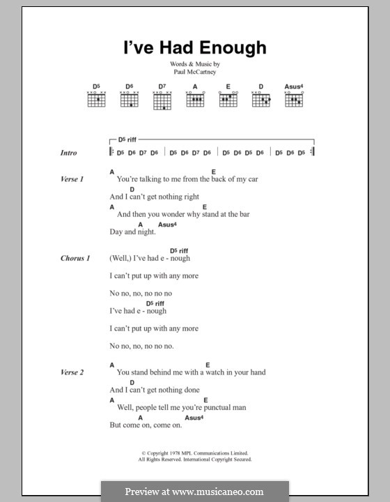 I've Had Enough (Wings): Lyrics and chords by Paul McCartney