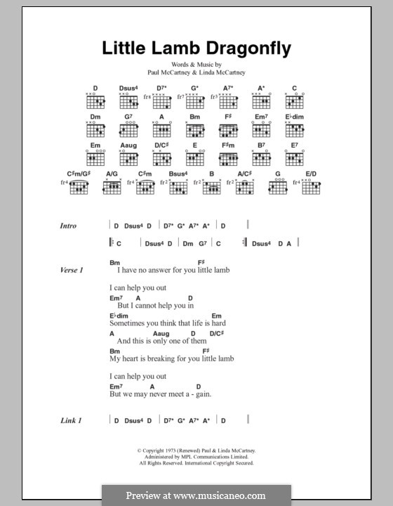 Little Lamb Dragonfly: Lyrics and chords by Linda McCartney, Paul McCartney