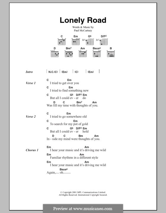 Lonely Road: Lyrics and chords by Paul McCartney