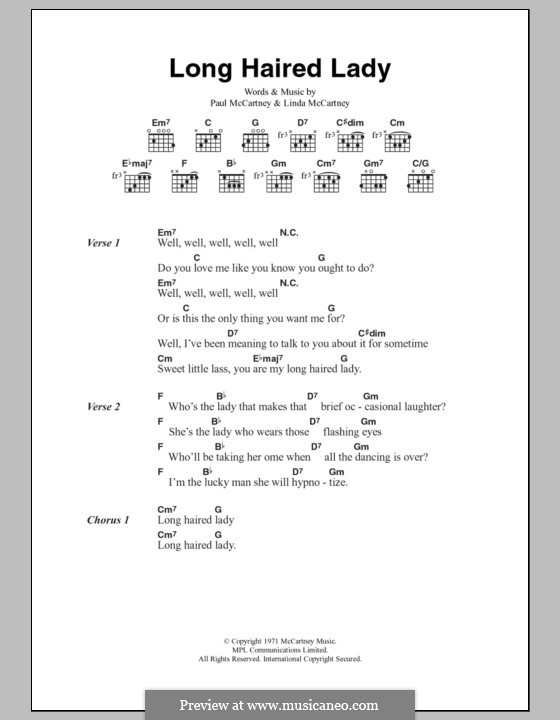 Long Haired Lady By L Mccartney P Mccartney Sheet Music On