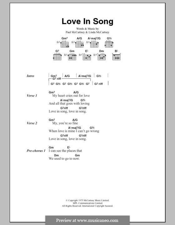 Love in Song (Wings): Lyrics and chords by Linda McCartney, Paul McCartney