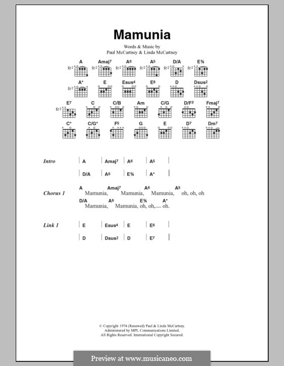 Mamunia (Wings): Lyrics and chords by Linda McCartney, Paul McCartney