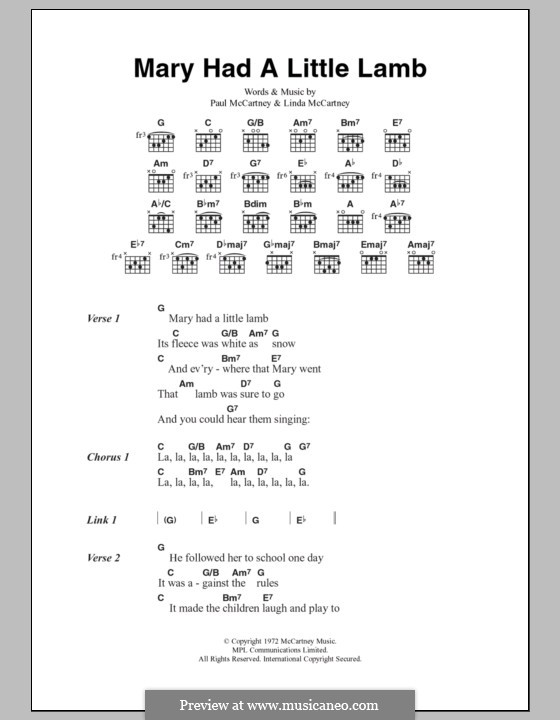 Mary Had a Little Lamb (Wings): Lyrics and chords by Linda McCartney, Paul McCartney