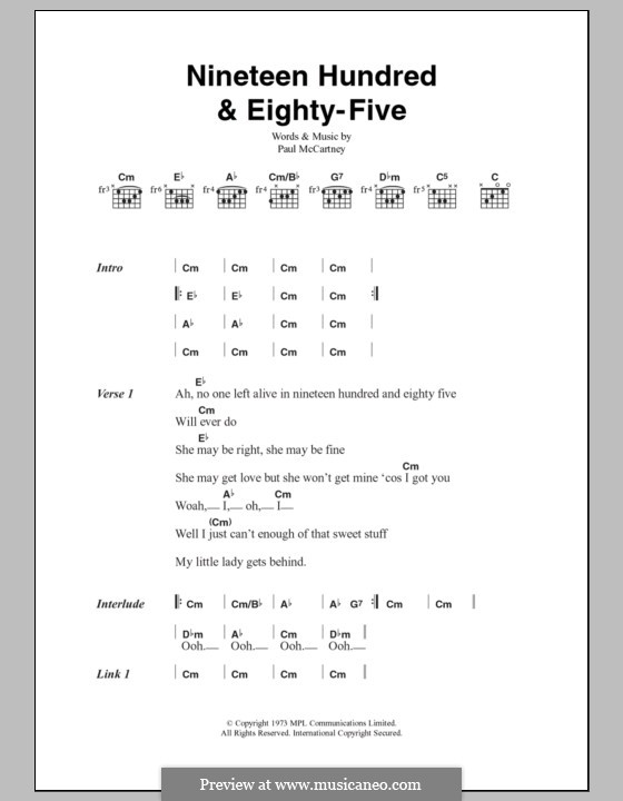 Nineteen Hundred and Eighty Five (Wings): Lyrics and chords by Paul McCartney