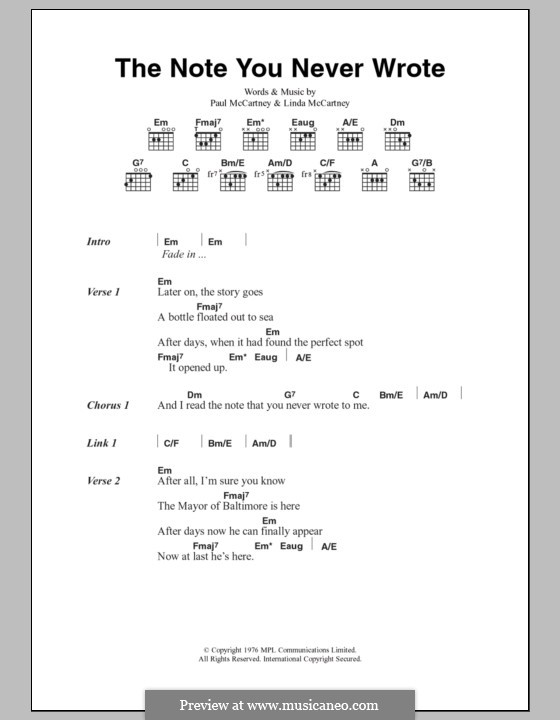 The Note You Never Wrote (Wings): Lyrics and chords by Linda McCartney, Paul McCartney