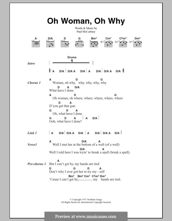 Oh Woman, Oh Why: Lyrics and chords by Paul McCartney