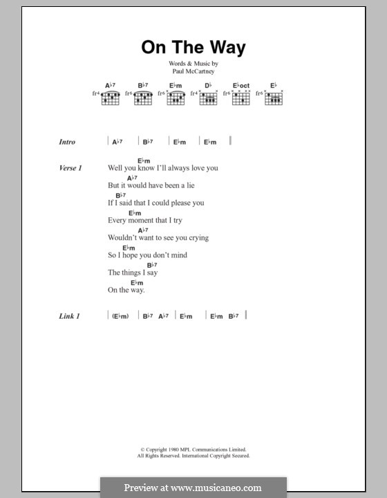 On the Way: Lyrics and chords by Paul McCartney