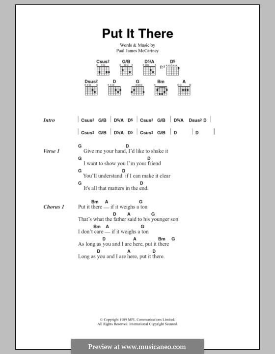 Put It There: Lyrics and chords by Paul McCartney
