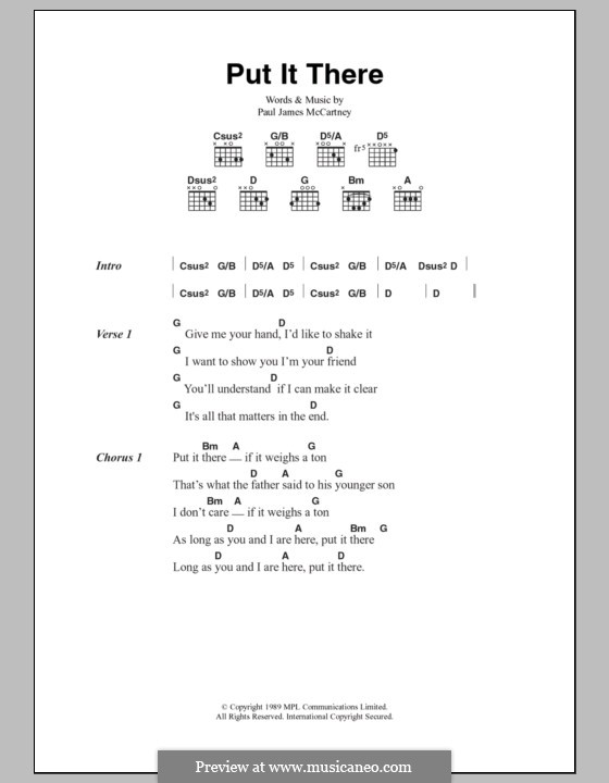 Put It There: Lyrics and chords by Paul McCartney