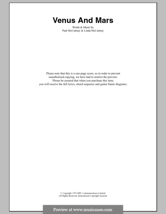 Venus and Mars (Wings): Lyrics and chords by Linda McCartney, Paul McCartney