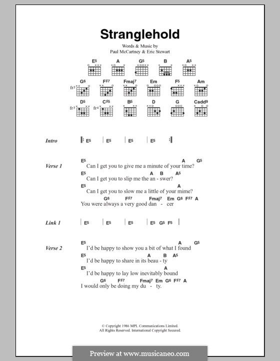 Stranglehold: Lyrics and chords by Eric Stewart, Paul McCartney