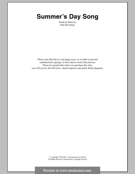 Summer's Day Song: Lyrics and chords by Paul McCartney