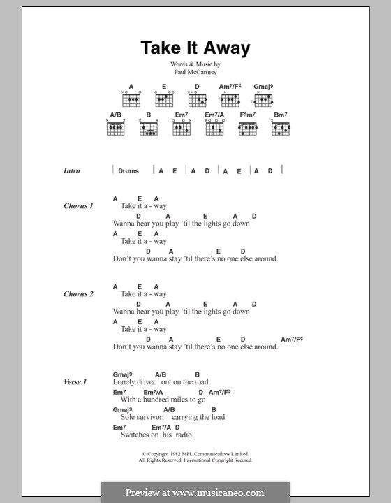 Take It Away: Lyrics and chords by Paul McCartney