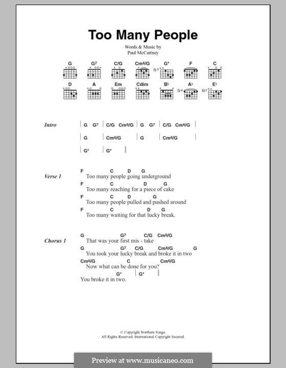 Too Many People: Lyrics and chords by Paul McCartney