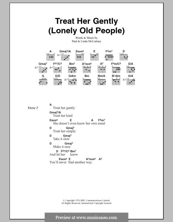 Treat Her Gently / Lonely Old People: Lyrics and chords by Linda McCartney, Paul McCartney