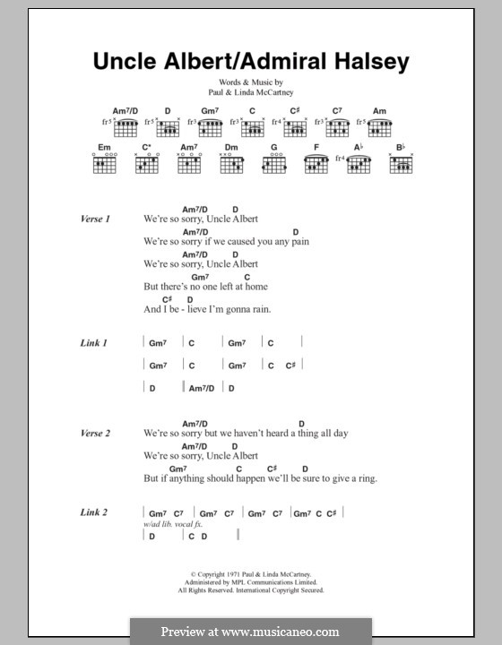 Uncle Albert/Admiral Halsey: Lyrics and chords by Linda McCartney, Paul McCartney