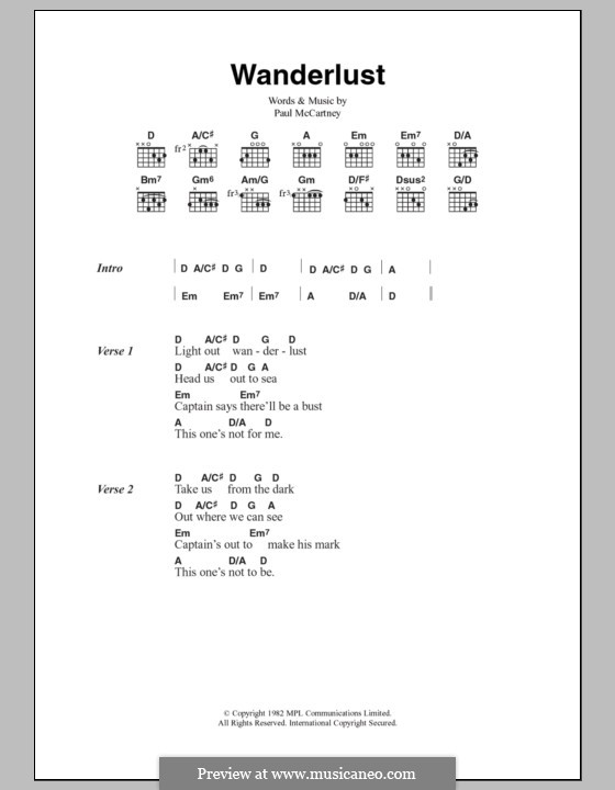 Wanderlust: Lyrics and chords by Paul McCartney