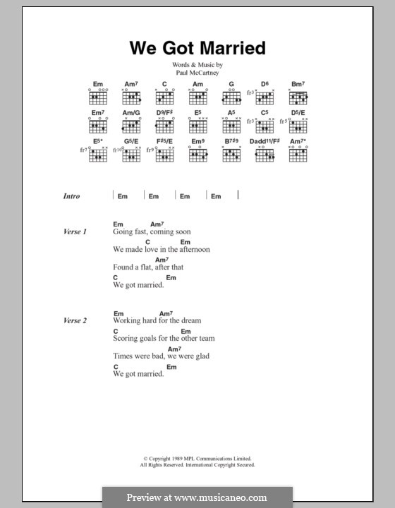 We Got Married: Lyrics and chords by Paul McCartney