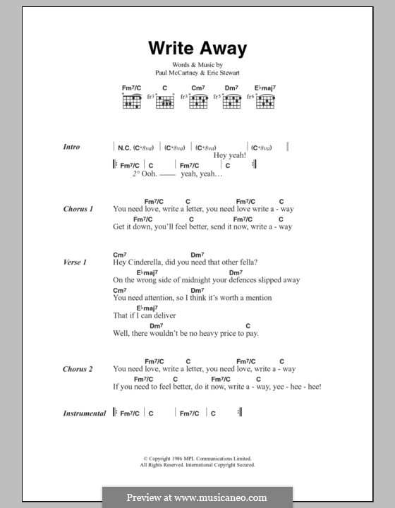 Write Away: Lyrics and chords by Eric Stewart, Paul McCartney