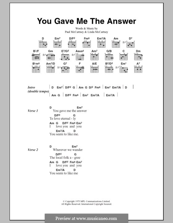 You Gave Me the Answer (Wings): Lyrics and chords by Linda McCartney, Paul McCartney