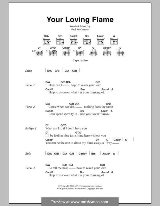 Your Loving Flame: Lyrics and chords by Paul McCartney