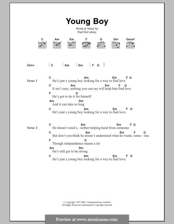 Young Boy: Lyrics and chords by Paul McCartney