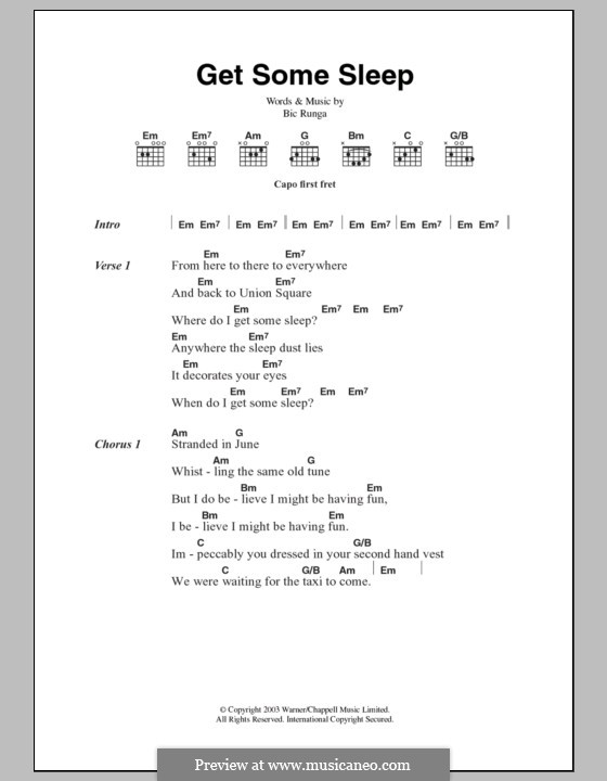 Get Some Sleep: Lyrics and chords by Bic Runga
