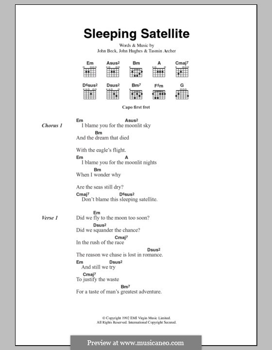 Sleeping Satellite: Lyrics and chords by John Hughes, John Beck, Tasmin Archer