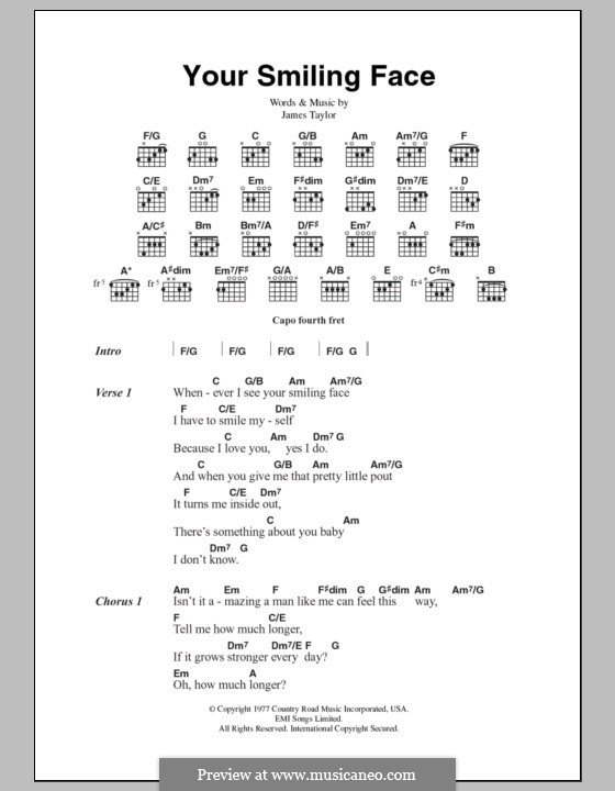 Your Smiling Face: Lyrics and chords by James Taylor