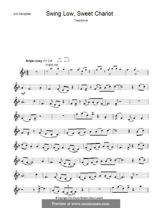 Swing Low, Sweet Chariot: For alto saxophone by folklore