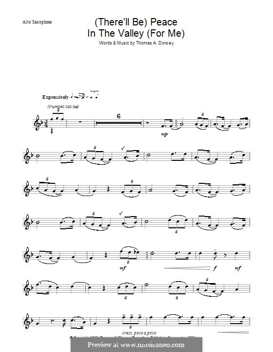 (There'll Be) Peace in the Valley (For Me): For alto saxophone (Johnny Cash) by Thomas A. Dorsey