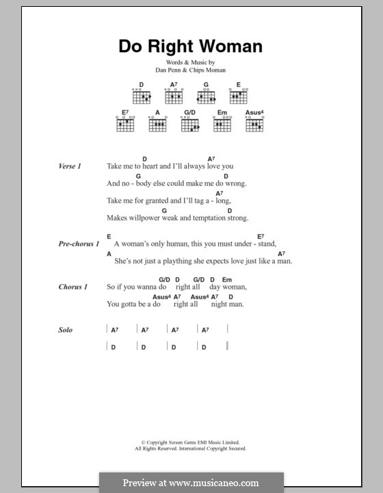 Do Right Woman Do Right Man: Lyrics and chords (The Flying Burrito Brothers) by Chips Moman, Dan Penn
