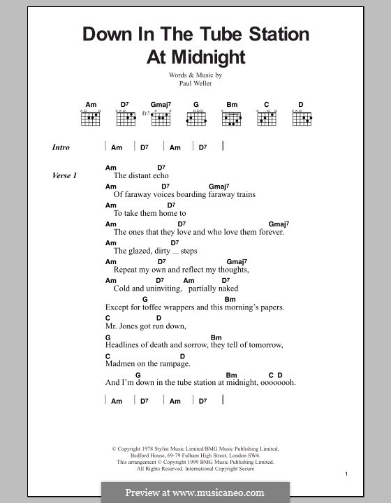 Down in the Tube Station at Midnight (The Jam): Lyrics and chords by Paul Weller