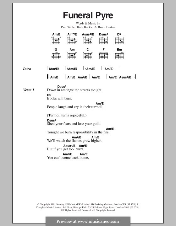 Funeral Pyre (The Jam): Lyrics and chords by Bruce Foxton, Paul Weller, Rick Buckler