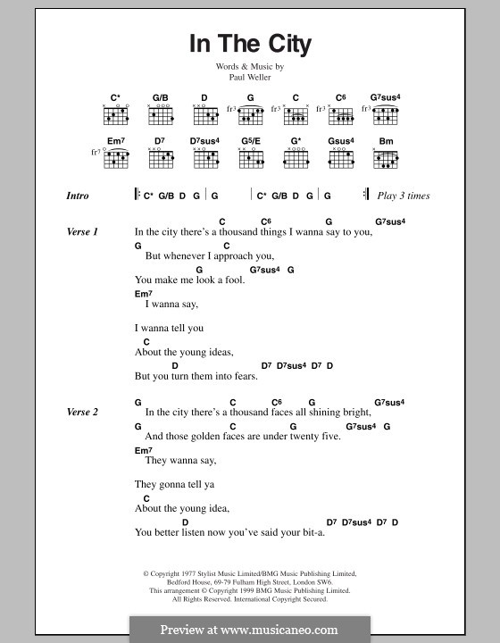 In the City (The Jam): Lyrics and chords by Paul Weller