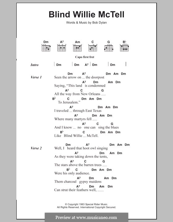 Blind Willie McTell: Lyrics and chords by Bob Dylan