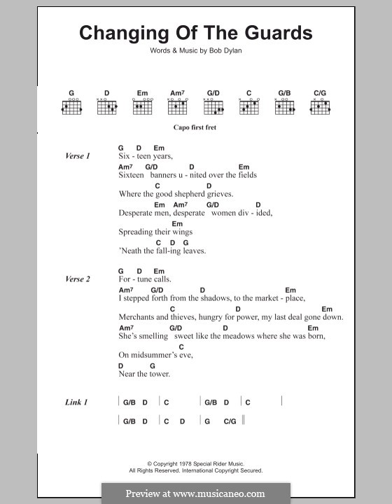 Changing of the Guards: Lyrics and chords by Bob Dylan