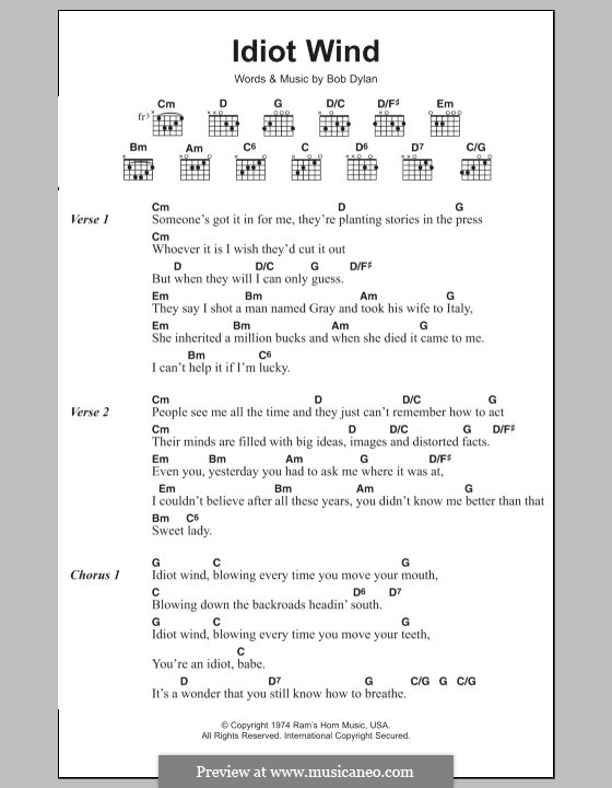 Idiot Wind: Lyrics and chords by Bob Dylan