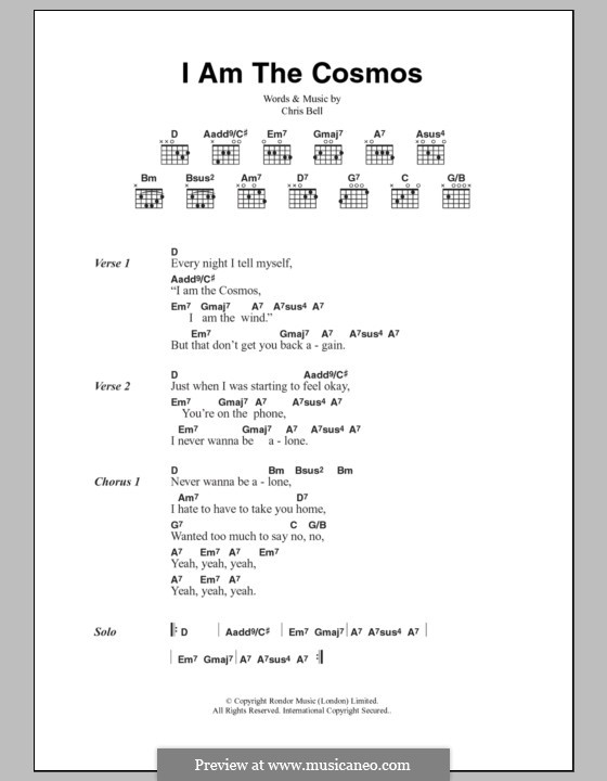 I am the Cosmos: Lyrics and chords by Chris Bell