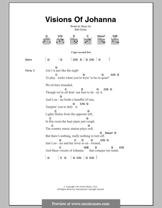 Visions of Johanna: Lyrics and chords by Bob Dylan